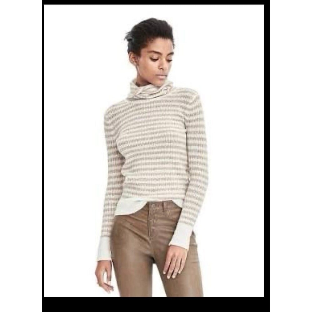 Banana Republic Stripe Aire Yarn Turtleneck Sweater Taupe large preppy filpucci